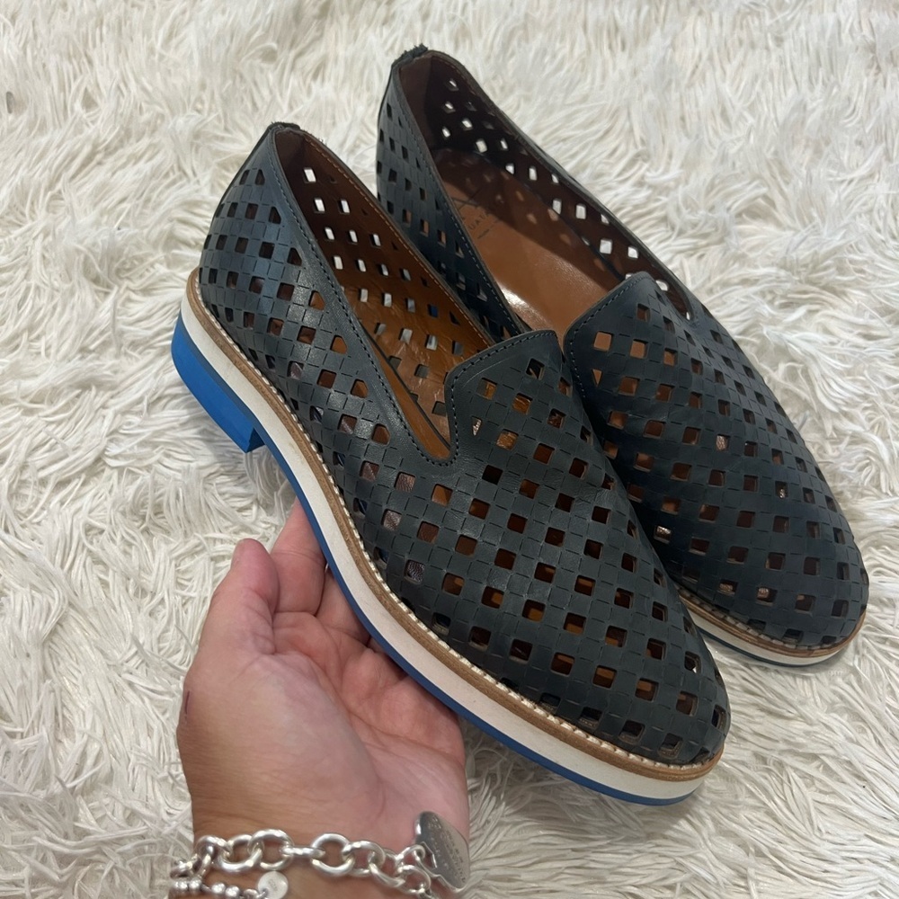 Aquatalia Blue Perforated Leather Loafers - Size 6